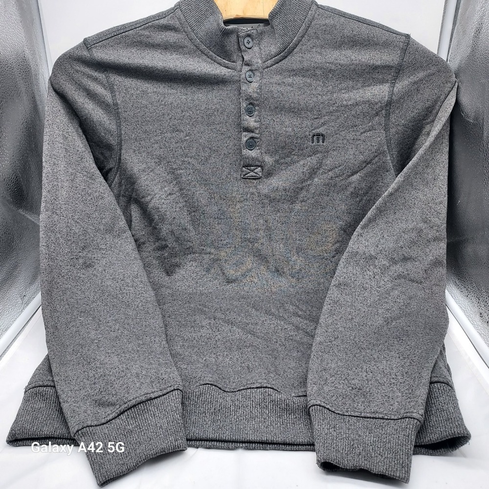 TravisMathew Mens or Ladies L Heather‎ Gray Quarter Button Mock Neck Fleece